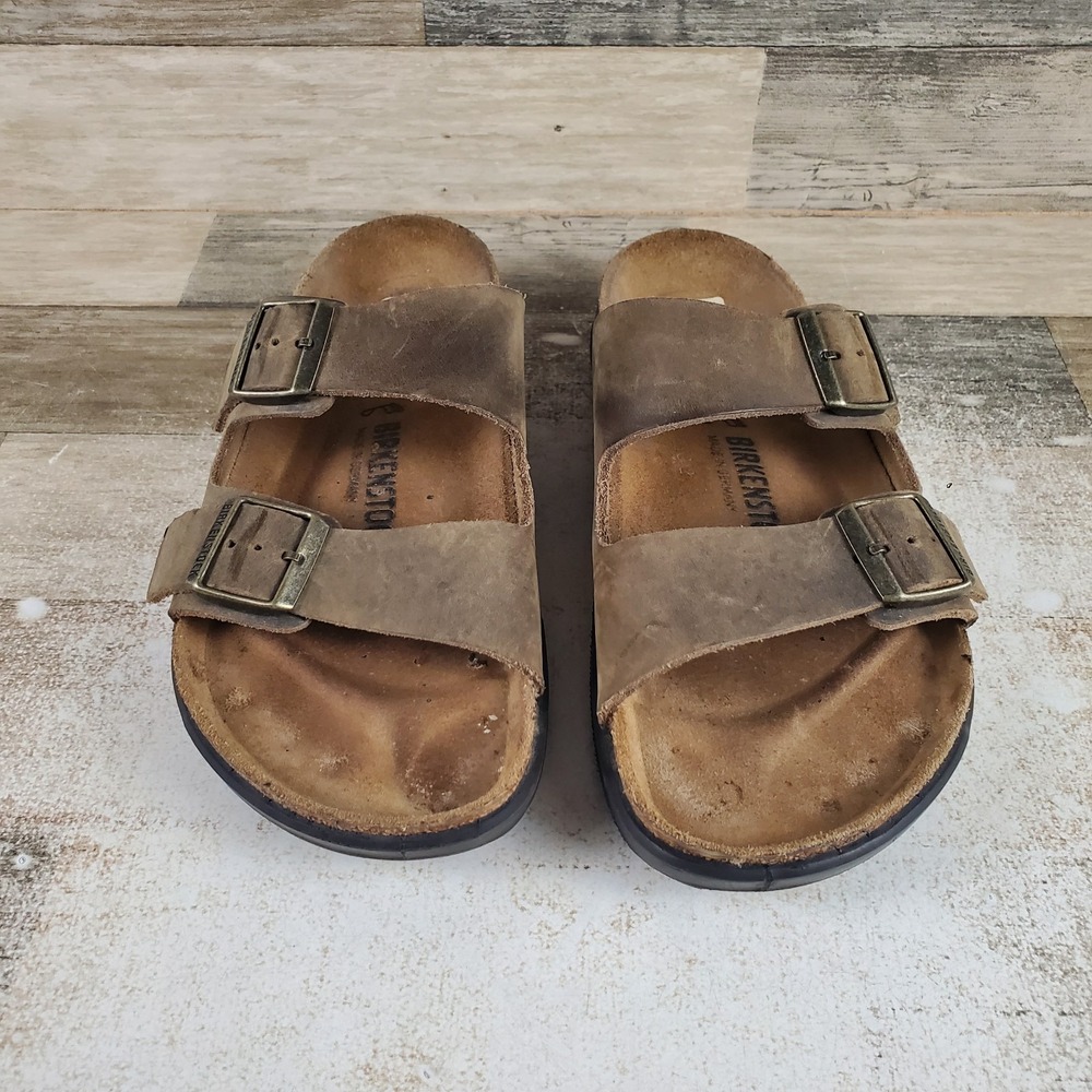 Birkenstock Arizona Cross Town Sandals Mens 9 / Womens 11 Khaki Oiled Leather - Picture 2 of 10